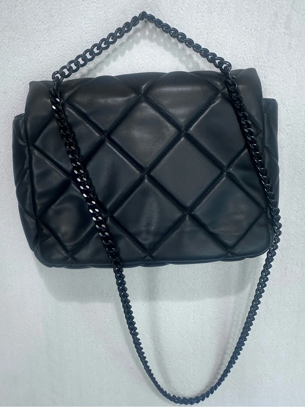 Badgley Mischka Vegan Leather Quilted Stud Shoulder Bag With Chain Strap, Black